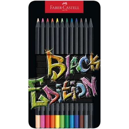 Creioane colorate 12 culori/set Black Edition Faber-Castell
