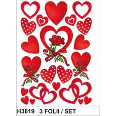 Sticker Decor cu inimioare si trandafiri, 3 folii/set, H3619 HERMA