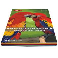 Hartie colorata asortata 10 culori, 80g/mp, 100coli/top, HR801 Daco