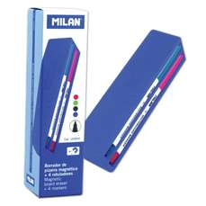 Whiteboard marker 4 buc/set (albastru, negru, rosu, verde) + burete magnetic, Milan