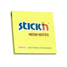 Notes autoadeziv 76mm x 76mm, 100 file/buc, galben neon, Stick'n