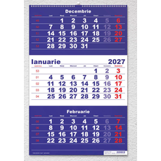 Calendar triptic de perete 33cm x 48cm, albastru, 2027 Clasic 2 CR