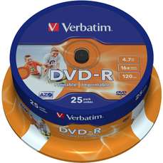 DVD-R 4,7GB, 16x, printabil, 25buc/bulk, Verbatim
