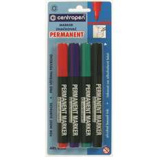 Permanent marker 4buc/set (albastru, negru, rosu, verde), varf 2,5 mm, Centropen 8566
