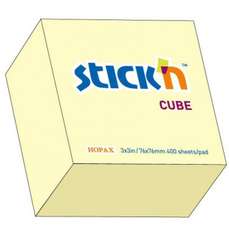 Notes autoadeziv cub 76mm x 76mm, 400 file/set, galben pastel, Stick'n