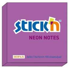 Notes autoadeziv 76mm x 76mm, 100 file/buc, mov neon, Stick'n