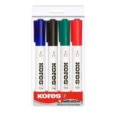 Whiteboard marker 4 buc/set (albastru, negru, rosu, verde), varf 3,0 mm, Kores