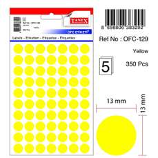 Etichete autoadezive rotunde, diam.13mm, 350buc/set, 5coli/set, galben, Tanex
