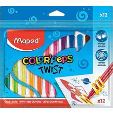 Creioane colorate cerate cu varf retractabil, 12culori/set, Color Peps Twist Maped