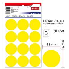 Etichete autoadezive rotunde, diam.32mm, 60buc/set, 5coli/set, galben, Tanex