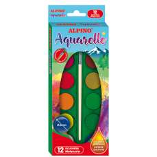 Acuarele pe baza de apa, 12 culori + pensula, pastila 28mm, Alpino MS-AQ000001