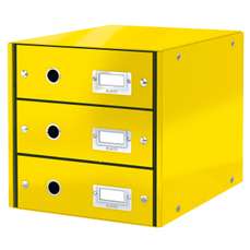 Suport carton laminat cu 3 sertare pentru documente, galben, WOW Click&Store Leitz