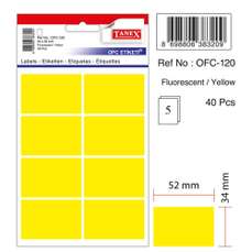 Etichete autoadezive dreptunghiulare, 34x52mm, 40buc/set, 5coli/set, galben fluorescent, Tanex