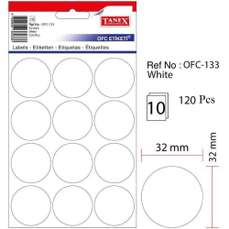 Etichete autoadezive rotunde, diam.32mm, 120buc/set, 10coli/set, albe, Tanex