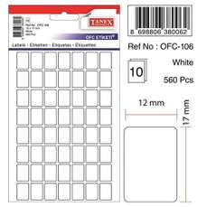 Etichete autoadezive dreptunghiulare, 12x17mm, 560buc/set, 10coli/set, albe, Tanex