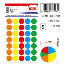Etichete autoadezive rotunde, diam.19mm, 175buc/set, 5coli/set, culori asortate, Tanex