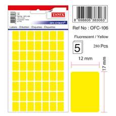 Etichete autoadezive dreptunghiulare, 12x17mm, 280buc/set, 5coli/set, galben fluorescent, Tanex