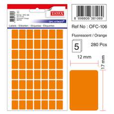 Etichete autoadezive dreptunghiulare, 12x17mm, 280buc/set, 5coli/set, portocaliu fluorescent, Tanex