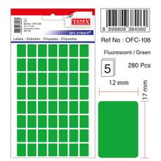 Etichete autoadezive dreptunghiulare, 12x17mm, 280buc/set, 5coli/set, verde fluorescent, Tanex