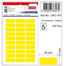 Etichete autoadezive dreptunghiulare, 12x30mm, 150buc/set, 5coli/set, galben fluorescent, Tanex