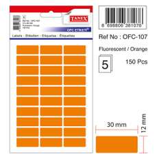 Etichete autoadezive dreptunghiulare, 12x30mm, 150buc/set, 5coli/set, portocaliu fluorescent, Tanex