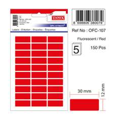 Etichete autoadezive dreptunghiulare, 12x30mm, 150buc/set, 5coli/set, rosu fluorescent, Tanex