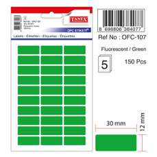 Etichete autoadezive dreptunghiulare, 12x30mm, 150buc/set, 5coli/set, verde fluorescent, Tanex