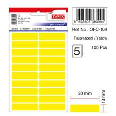 Etichete autoadezive dreptunghiulare, 13x50mm, 100buc/set, 5coli/set, galben fluorescent, Tanex