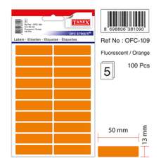 Etichete autoadezive dreptunghiulare, 13x50mm, 100buc/set, 5coli/set, portocaliu fluorescent, Tanex