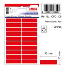 Etichete autoadezive dreptunghiulare, 13x50mm, 100buc/set, 5coli/set, rosu fluorescent, Tanex