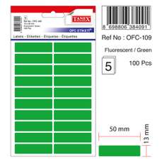 Etichete autoadezive dreptunghiulare, 13x50mm, 100buc/set, 5coli/set, verde fluorescent, Tanex