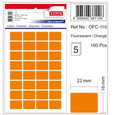 Etichete autoadezive dreptunghiulare, 16x22mm, 160buc/set, 5coli/set, portocaliu fluorescent, Tanex