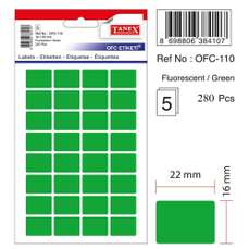 Etichete autoadezive dreptunghiulare, 16x22mm, 160buc/set, 5coli/set, verde fluorescent, Tanex