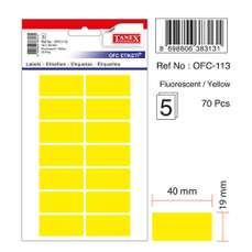 Etichete autoadezive dreptunghiulare, 19x40mm, 70buc/set, 5coli/set, galben fluorescent, Tanex