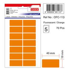 Etichete autoadezive dreptunghiulare, 19x40mm, 70buc/set, 5coli/set, portocaliu fluorescent, Tanex