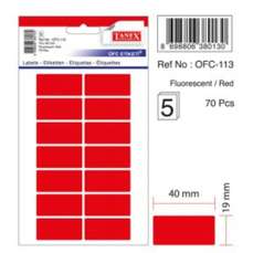 Etichete autoadezive dreptunghiulare, 19x40mm, 70buc/set, 5coli/set, rosu fluorescent, Tanex