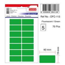 Etichete autoadezive dreptunghiulare, 19x40mm, 70buc/set, 5coli/set, verde fluorescent, Tanex