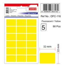 Etichete autoadezive dreptunghiulare, 22x32mm, 90buc/set, 5coli/set, galben fluorescent, Tanex