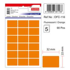 Etichete autoadezive dreptunghiulare, 22x32mm, 90buc/set, 5coli/set, portocaliu fluorescent, Tanex