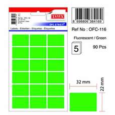 Etichete autoadezive dreptunghiulare, 22x32mm, 90buc/set, 5coli/set, verde fluorescent, Tanex