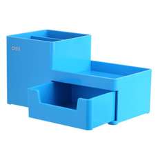 Suport accesorii birou, albastru deschis, 3 compartimente si sertar, 25130 Deli