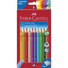 Creioane colorate 12culori/set si o ascutitoare, Jumbo Grip Faber Castell-FC110912
