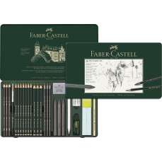 Creioane si accesorii pentru desen si schite, 26piese/set, Pitt Monochrome Grafit, Faber Castell-FC1
