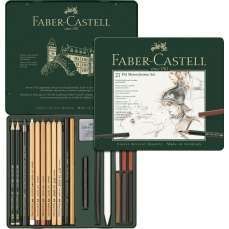 Creioane, carbune si radiere pentru desen si schite, 21piese/set, Pitt Monochrome, Faber Castell-FC1