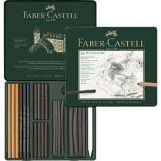 Creioane, carbune si radiera pentru desen si schite, 24piese/set, Pitt Monochrome, Faber Castell-FC1