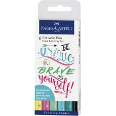 Permanent marker pentru caligrafie, 6culori/set, pastel, Pitt Artist Pen, Faber Castell-FC267116