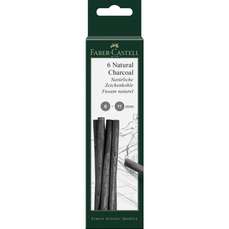 Carbune natural pentru desen, 6-11mm, 6buc/set, Pitt, Faber Castell-FC129398
