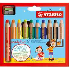 Creioane colorate 10culori/set si o ascutitoare, Woody 3 in 1 Stabilo