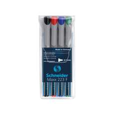 Non-permanent marker OHP 4buc/set (albastru, negru, rosu, verde), varf 0,7 mm, Maxx 223 F Schneider