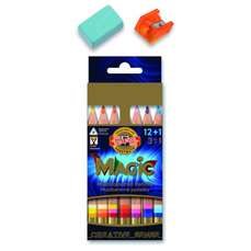 Creioane cu mina multicolora, 12buc/set +ascutitoare +guma +blender, Magic Jumbo Koh-I-Noor